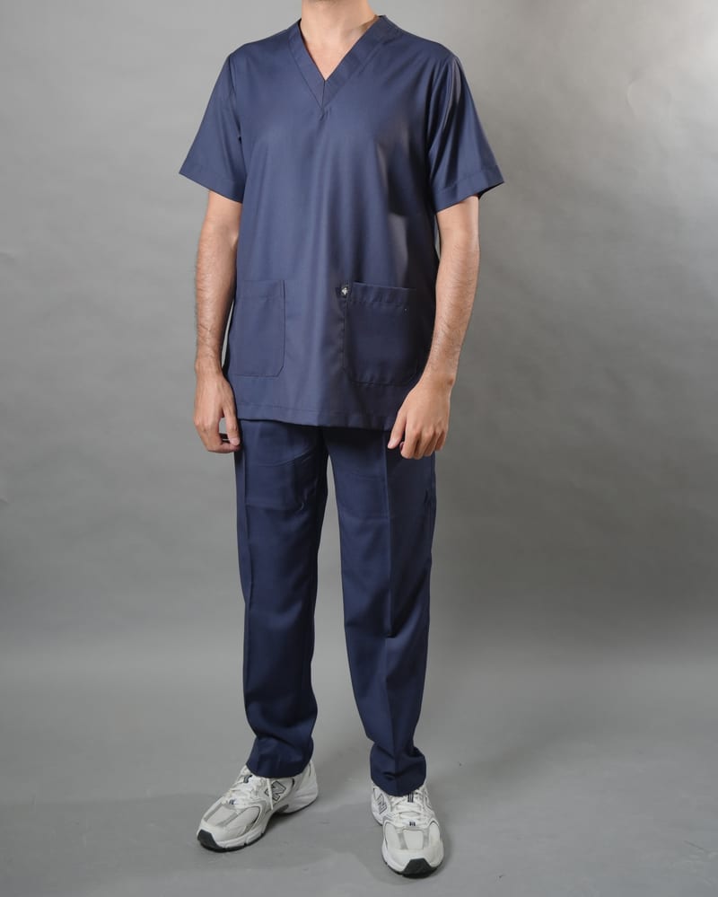 Navy men's medical scrub: top and trousers